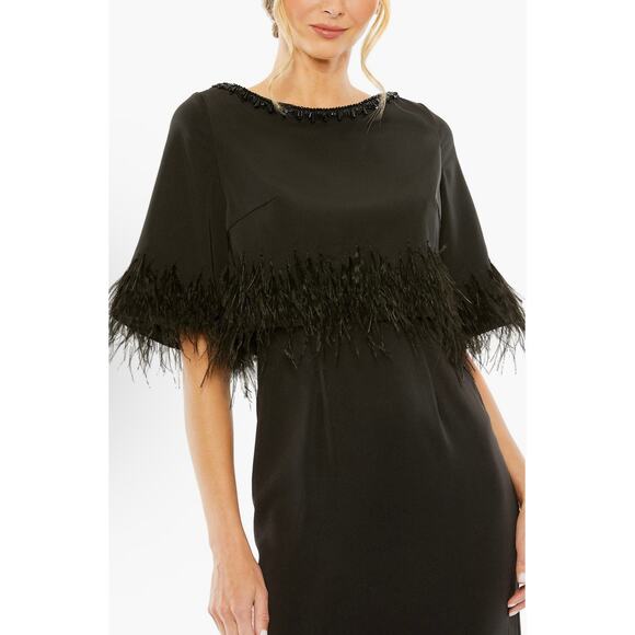 Mac Duggal Embellished Neck Feather Trim Cocktail Dress 11787 Size 14 Evening - Picture 5 of 16